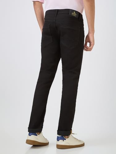 Parx Men Low Rise Tapered Fit Knitted Pattern Cotton Polyester Blend Jeans (Size: 38)-XCYA03069-K9 Black