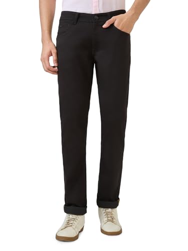Parx Men Low Rise Tapered Fit Knitted Pattern Cotton Polyester Blend Jeans (Size: 38)-XCYA03069-K9 Black