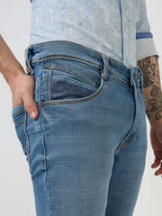 Parx Men Low Rise Tapered Fit Knitted Pattern Cotton Polyester Blend Jeans (Size: 32)-XCYA03123-B5 Blue