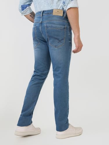 Parx Men Low Rise Tapered Fit Knitted Pattern Cotton Polyester Blend Jeans (Size: 32)-XCYA03123-B5 Blue
