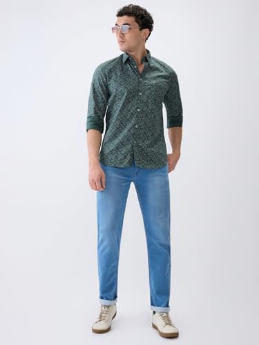 Parx Men Low Rise Tapered Fit Knitted Pattern Cotton Polyester Blend Flat Front Jeans -XCYA03141-B5 Medium Blue