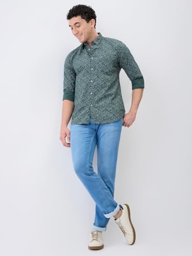 Parx Men Low Rise Tapered Fit Knitted Pattern Cotton Polyester Blend Flat Front Jeans -XCYA03141-B5 Medium Blue