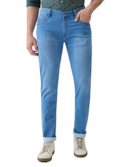 Parx Men Low Rise Tapered Fit Knitted Pattern Cotton Polyester Blend Flat Front Jeans -XCYA03141-B5 Medium Blue