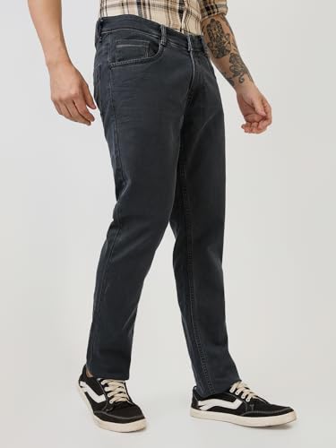 Parx Men Low Rise Tapered Fit Knitted Pattern Cotton Polyester Blend Jeans -XCYA03224-G8 Grey