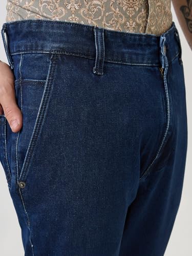 Parx Men Mid Rise Straight Fit Twill Pattern Cotton Blend Jeans (Size: 34)-XCYN03148-B8 Blue