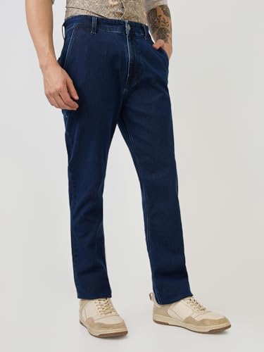 Parx Men Mid Rise Straight Fit Twill Pattern Cotton Blend Jeans (Size: 34)-XCYN03148-B8 Blue