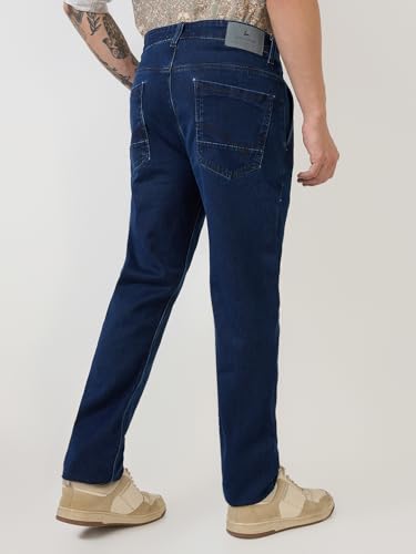 Parx Men Mid Rise Straight Fit Twill Pattern Cotton Blend Jeans (Size: 34)-XCYN03148-B8 Blue