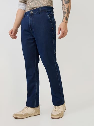 Parx Men Mid Rise Straight Fit Twill Pattern Cotton Blend Jeans (Size: 34)-XCYN03148-B8 Blue