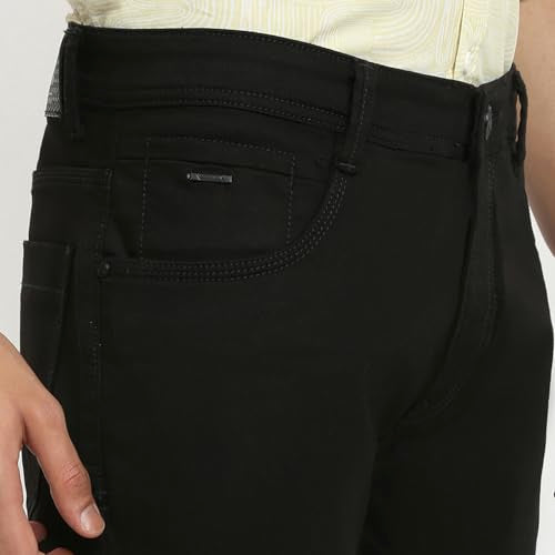 Parx Men Mid Rise Straight Fit Knitted Pattern Cotton Polyester Blend Jeans-XCYN03155-K9 Black