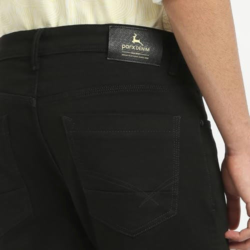 Parx Men Mid Rise Straight Fit Knitted Pattern Cotton Polyester Blend Jeans-XCYN03155-K9 Black