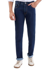 Parx Men Mid Rise Straight Fit Knitted Pattern Cotton Polyester Blend Jeans -XCYN03245-B7 Blue