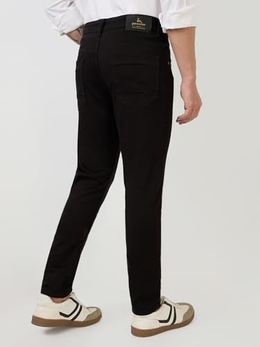 Parx Men Low Rise Skinny Cropped Fit Knitted Pattern Cotton Polyester Blend Jeans -XCYX03177-K9 Black