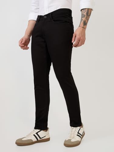 Parx Men Low Rise Skinny Cropped Fit Knitted Pattern Cotton Polyester Blend Jeans -XCYX03177-K9 Black