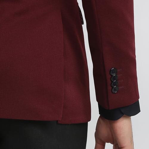 Park Avenue Men Super Slim Fit Solid Pattern Poly Spandex Blend Notch Lapel Full Sleeve Formal Jacket (Size: 112)-PMJW03266-R7 Dark Red