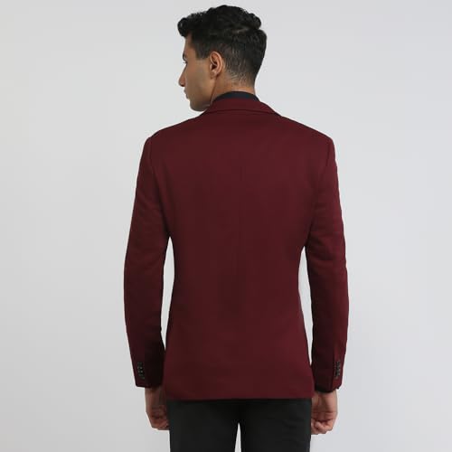 Park Avenue Men Super Slim Fit Solid Pattern Poly Spandex Blend Notch Lapel Full Sleeve Formal Jacket (Size: 112)-PMJW03266-R7 Dark Red
