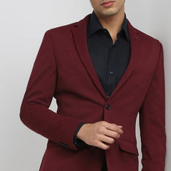 Park Avenue Men Super Slim Fit Solid Pattern Poly Spandex Blend Notch Lapel Full Sleeve Formal Jacket (Size: 112)-PMJW03266-R7 Dark Red