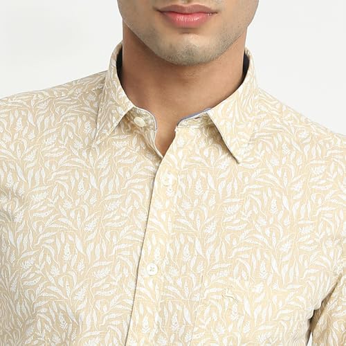 Parx Men Slim Fit Print Pattern Pure Cotton Semicutaway Collar Full Sleeve Casual Shirt (Size: 39)-XMSS14826-F4 Medium Fawn