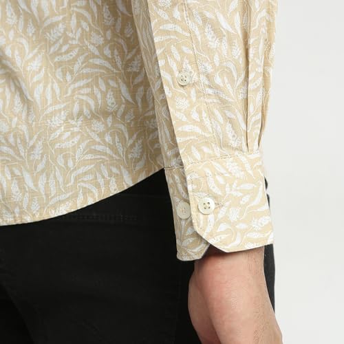 Parx Men Slim Fit Print Pattern Pure Cotton Semicutaway Collar Full Sleeve Casual Shirt (Size: 39)-XMSS14826-F4 Medium Fawn