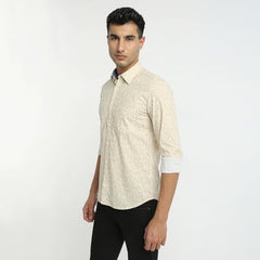 Parx Men Slim Fit Print Pattern Pure Cotton Semicutaway Collar Full Sleeve Casual Shirt (Size: 39)-XMSS14826-F4 Medium Fawn