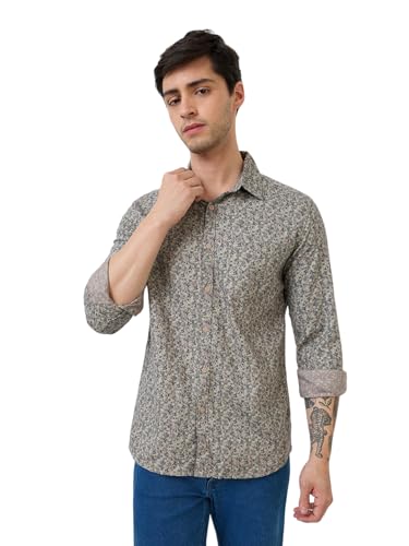 Parx Men Slim Fit Print Pattern Pure Cotton Semicutaway Collar Full Sleeve Casual Shirt (Size: 46)-XMSS14685-F7 Yellow