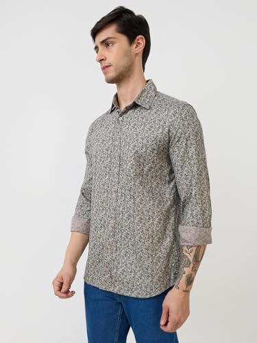 Parx Men Slim Fit Print Pattern Pure Cotton Semicutaway Collar Full Sleeve Casual Shirt (Size: 46)-XMSS14685-F7 Yellow