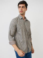 Parx Men Slim Fit Print Pattern Pure Cotton Semicutaway Collar Full Sleeve Casual Shirt (Size: 46)-XMSS14685-F7 Yellow