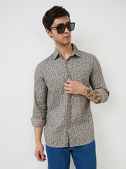 Parx Men Slim Fit Print Pattern Pure Cotton Semicutaway Collar Full Sleeve Casual Shirt (Size: 46)-XMSS14685-F7 Yellow