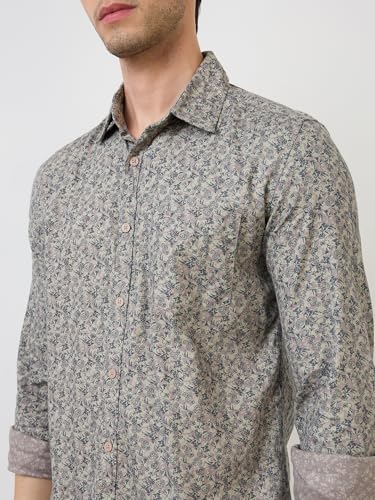 Parx Men Slim Fit Print Pattern Pure Cotton Semicutaway Collar Full Sleeve Casual Shirt (Size: 46)-XMSS14685-F7 Yellow