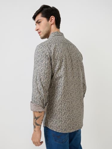 Parx Men Slim Fit Print Pattern Pure Cotton Semicutaway Collar Full Sleeve Casual Shirt (Size: 46)-XMSS14685-F7 Yellow