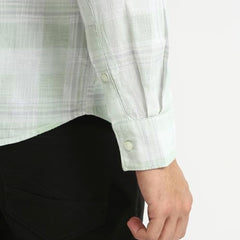 Parx Men Slim Fit Checks Pattern Pure Cotton Semicutaway Collar Full Sleeve Casual Shirt (Size: 40)-XMSS14732-N2 Light Green