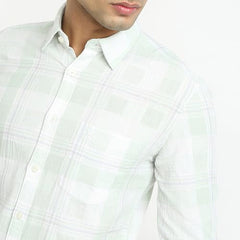 Parx Men Slim Fit Checks Pattern Pure Cotton Semicutaway Collar Full Sleeve Casual Shirt (Size: 40)-XMSS14732-N2 Light Green