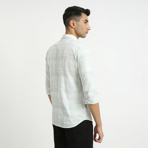 Parx Men Slim Fit Checks Pattern Pure Cotton Semicutaway Collar Full Sleeve Casual Shirt (Size: 40)-XMSS14732-N2 Light Green