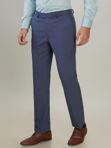 Park Avenue Men Slim Fit Solid Pattern Poly Viscose Blend Flat Front Formal Trouser Grey