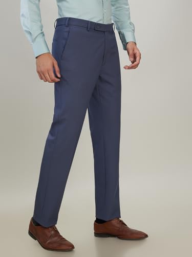 Park Avenue Men Slim Fit Solid Pattern Poly Viscose Blend Flat Front Formal Trouser Grey