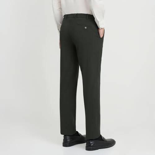 Park Avenue Men Slim Fit Solid Pattern Poly Viscose Blend Flat Front Formal Trouser Green