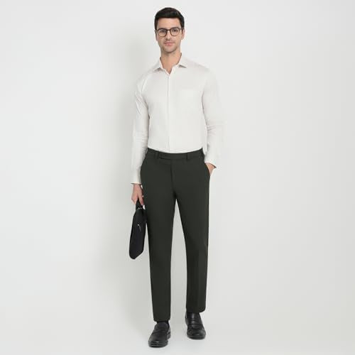 Park Avenue Men Slim Fit Solid Pattern Poly Viscose Blend Flat Front Formal Trouser Green