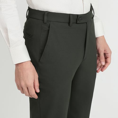 Park Avenue Men Slim Fit Solid Pattern Poly Viscose Blend Flat Front Formal Trouser Green