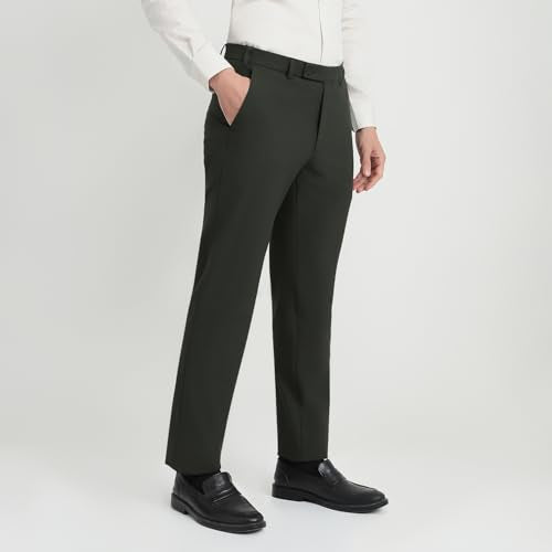Park Avenue Men Slim Fit Solid Pattern Poly Viscose Blend Flat Front Formal Trouser Green