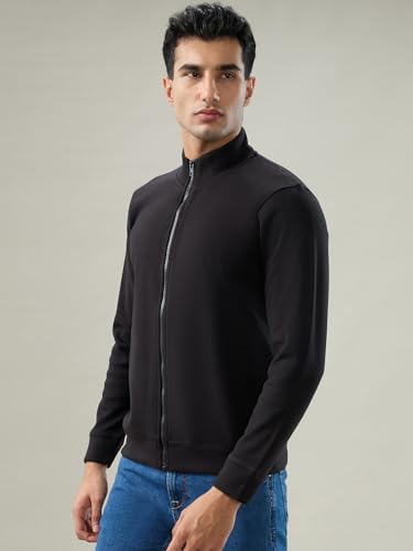 Parx Black Solid Pattern Men Sweatshirt