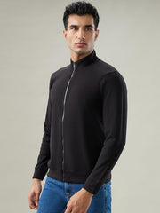 Parx Black Solid Pattern Men Sweatshirt