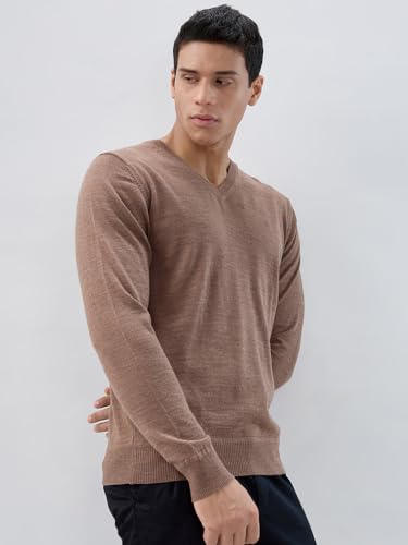 Raymond Men Regular Fit Solid Pattern Marino Wool Acryalic Blend Rib Collar Full Sleeve Casual Sweater