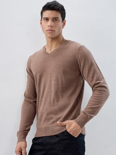 Raymond Men Regular Fit Solid Pattern Marino Wool Acryalic Blend Rib Collar Full Sleeve Casual Sweater