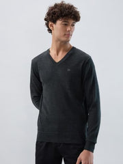 Raymond Men Regular Fit Solid Pattern Marino Wool Acryalic Blend Rib Collar Full Sleeve Casual Sweater