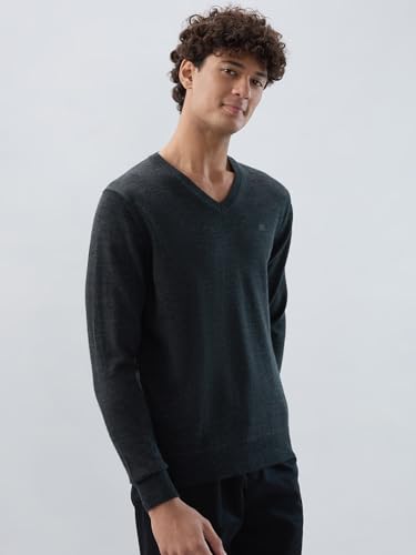 Raymond Men Regular Fit Solid Pattern Marino Wool Acryalic Blend Rib Collar Full Sleeve Casual Sweater