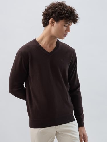 Raymond Men Regular Fit Solid Pattern Marino Wool Acryalic Blend Rib Collar Full Sleeve Casual Sweater