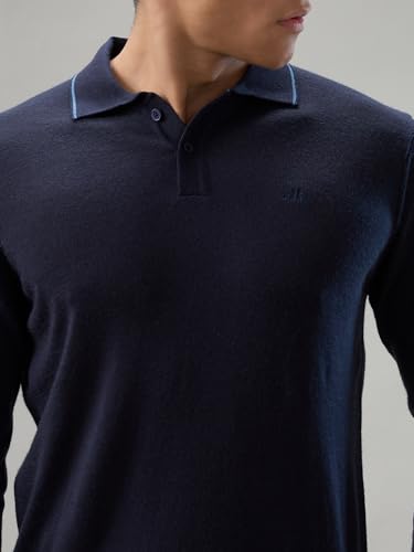 Raymond Men Contemporary Fit Solid Pattern Marino Wool Acryalic Blend Rib Collar Full Sleeve Casual Sweater