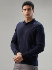 Raymond Men Contemporary Fit Solid Pattern Marino Wool Acryalic Blend Rib Collar Full Sleeve Casual Sweater