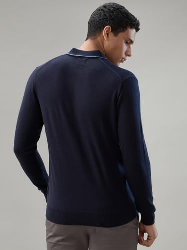 Raymond Men Contemporary Fit Solid Pattern Marino Wool Acryalic Blend Rib Collar Full Sleeve Casual Sweater