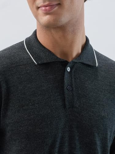 Raymond Men Contemporary Fit Solid Pattern Marino Wool Acryalic Blend Rib Collar Full Sleeve Casual Sweater