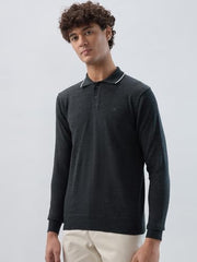 Raymond Men Contemporary Fit Solid Pattern Marino Wool Acryalic Blend Rib Collar Full Sleeve Casual Sweater